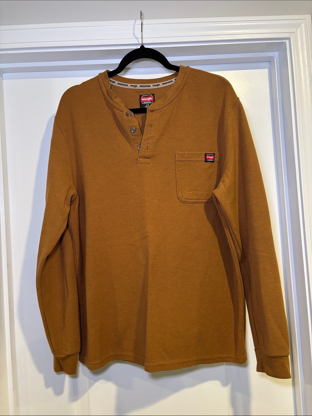 Wrangler Long-Sleeve Henley in Mustard Brown